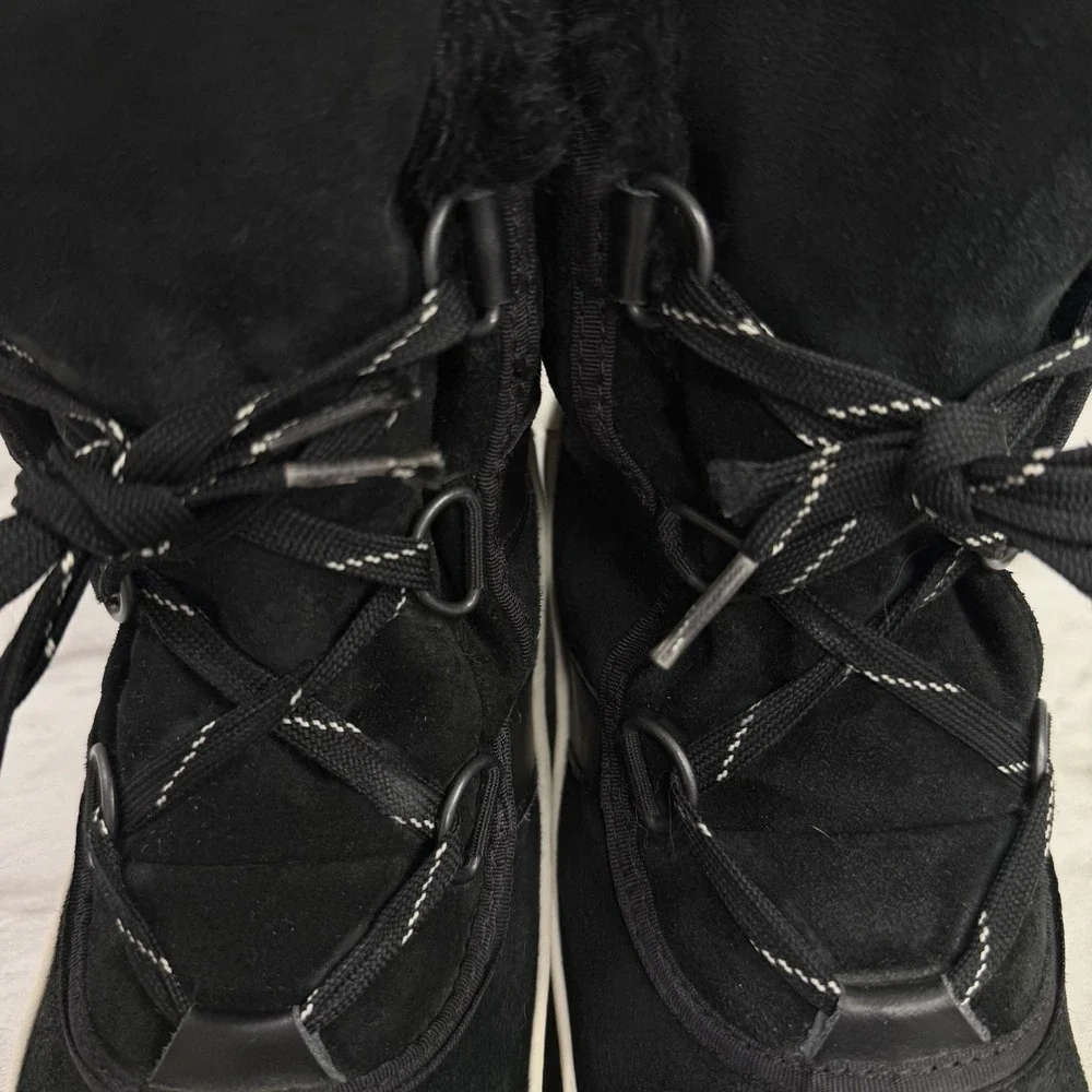 Sorel Tivoli Winter Snow Boot Womens Sz 10.5 Waterproof‎ Black Leather Lace-Up